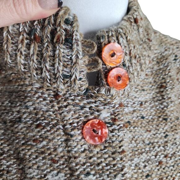 Vintage 80s High Neck Button Up Chunky Knit Sweater Womens Size XL Brown - Picture 6 of 8